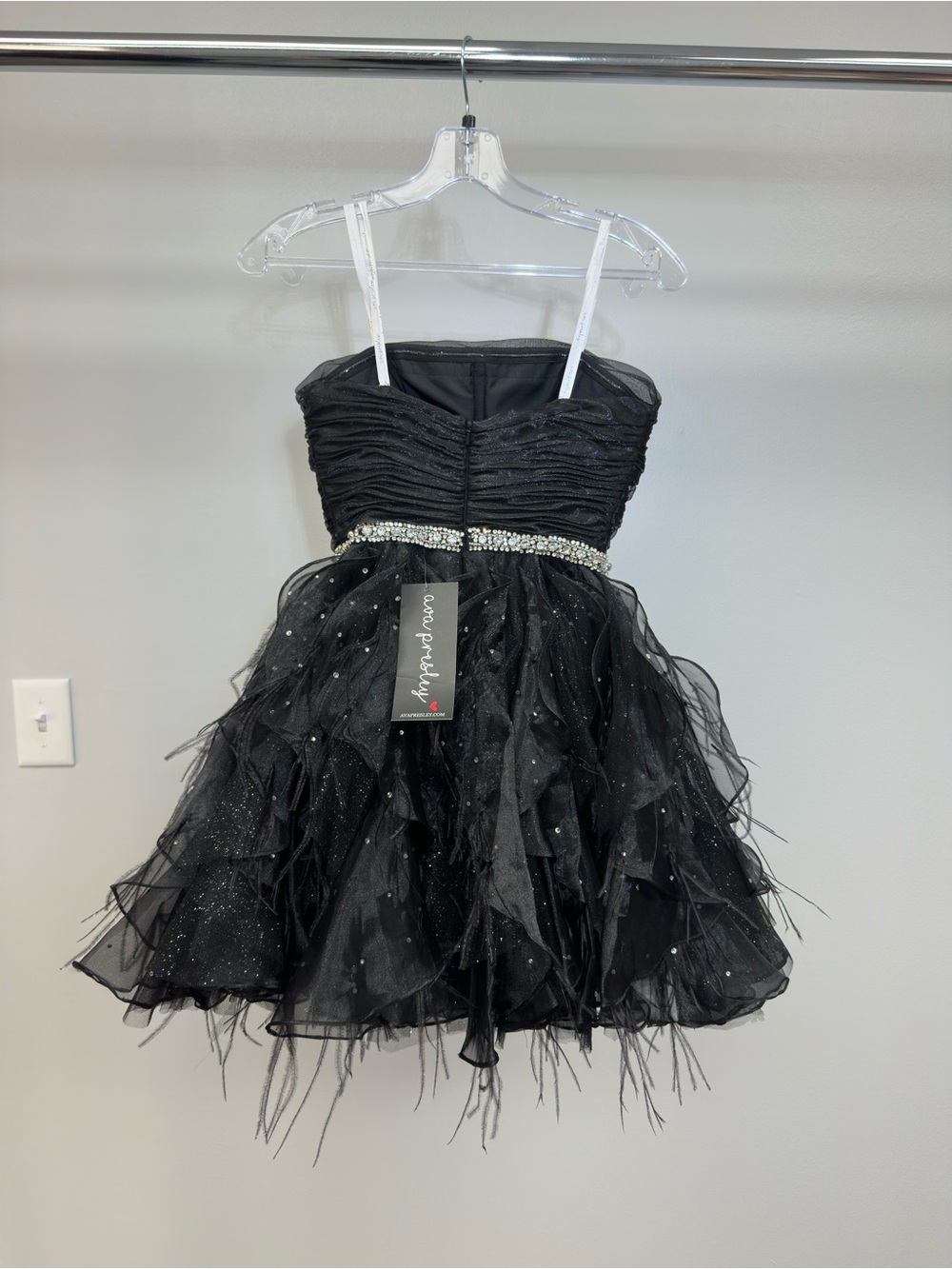 Black Ruched Ruffle Mini Dress - Picture 2 of 2
